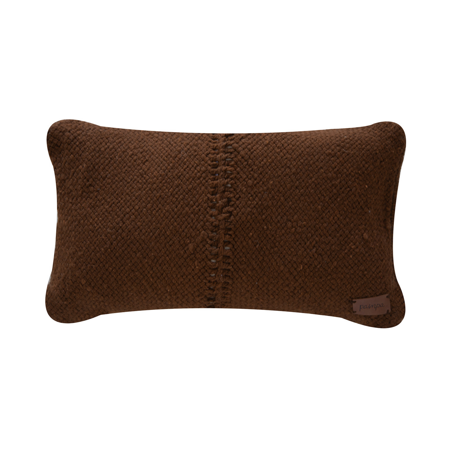 Brown textured pillow with decorative stitching on a white background- Number 3