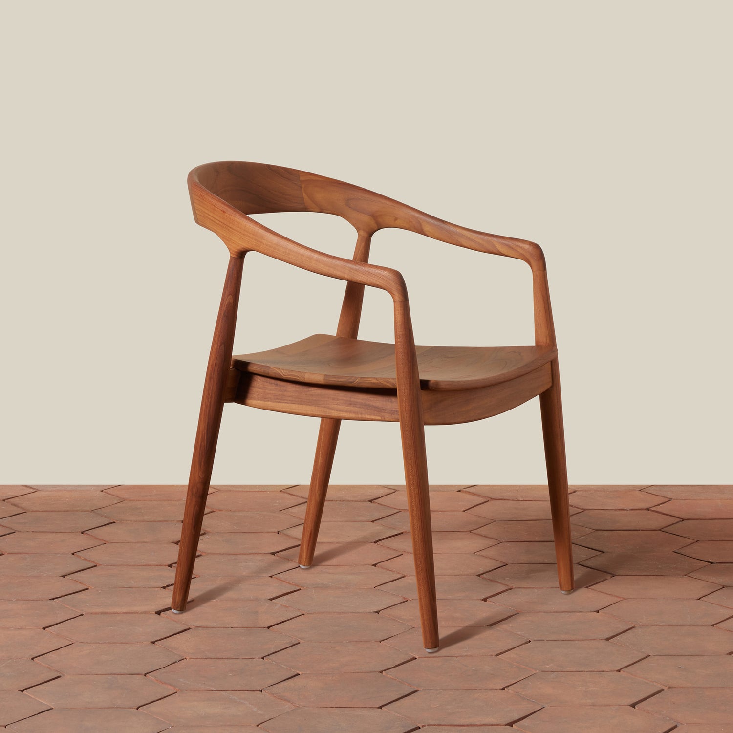 Wooden chair on a wooden floor with a beige background- Number 1