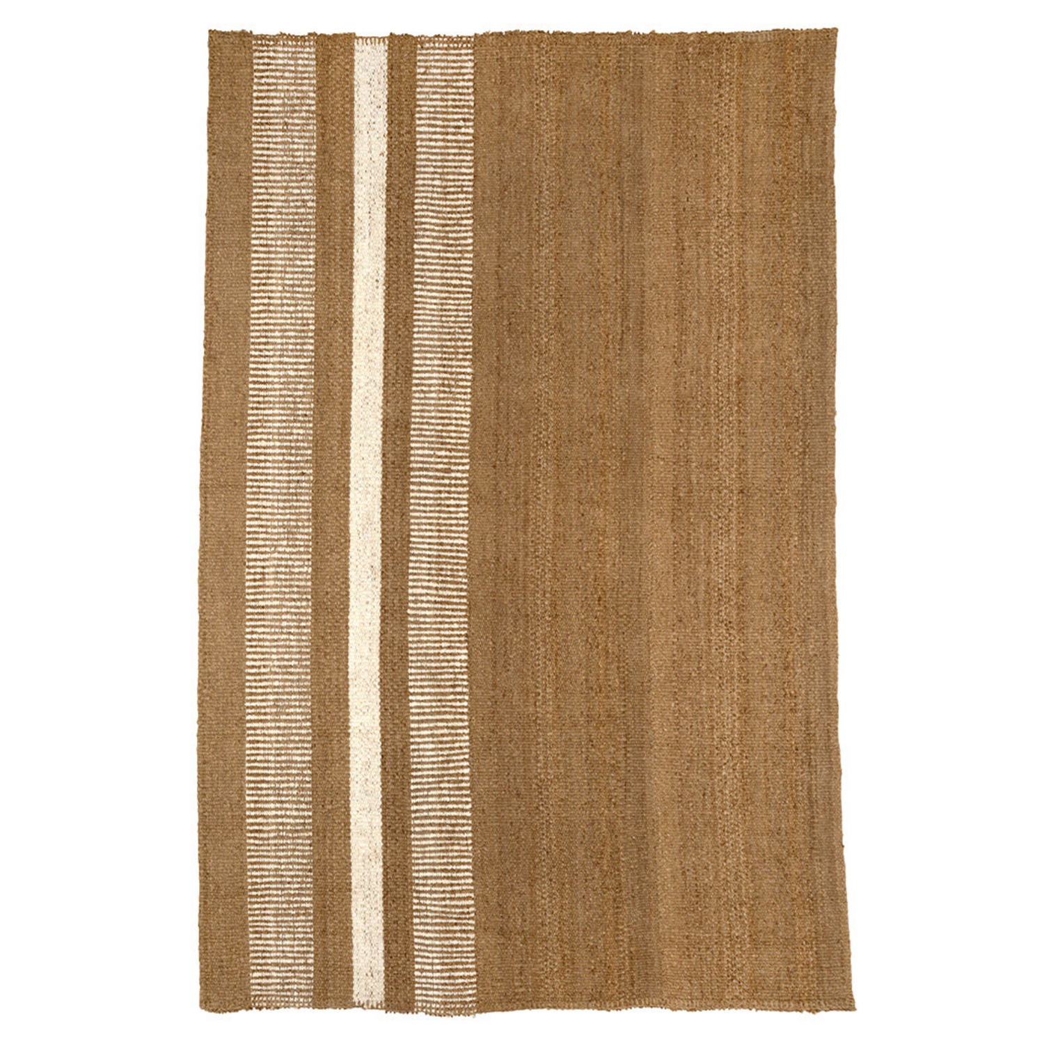 Brown woven rug with white stripes on a white background- Number 1