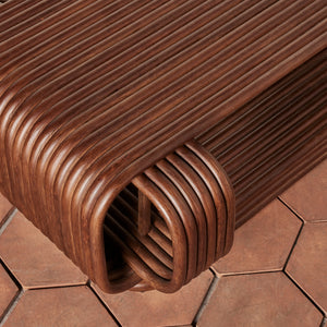 Wooden bench with wavy design on a tiled floor - Number 4