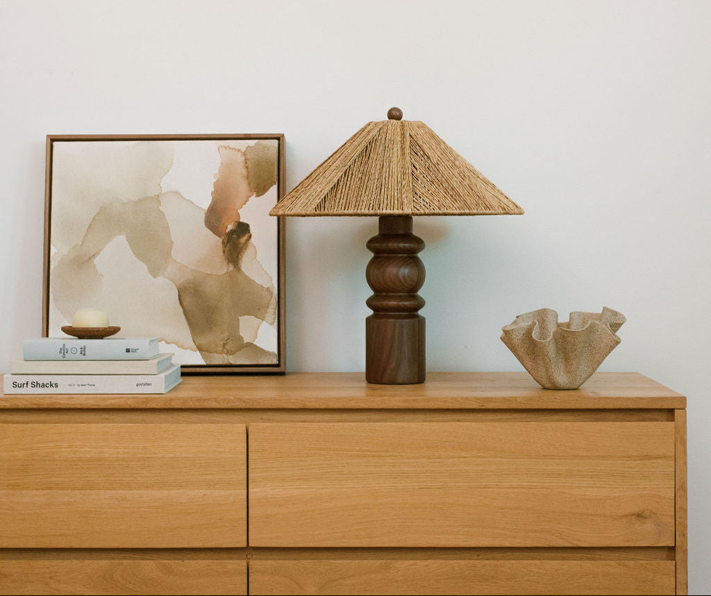 table lamp on dresser next to books- Number 3