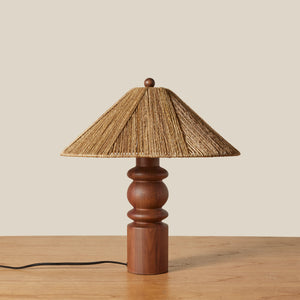 wood and jute table lamp on wooden table - Number 1