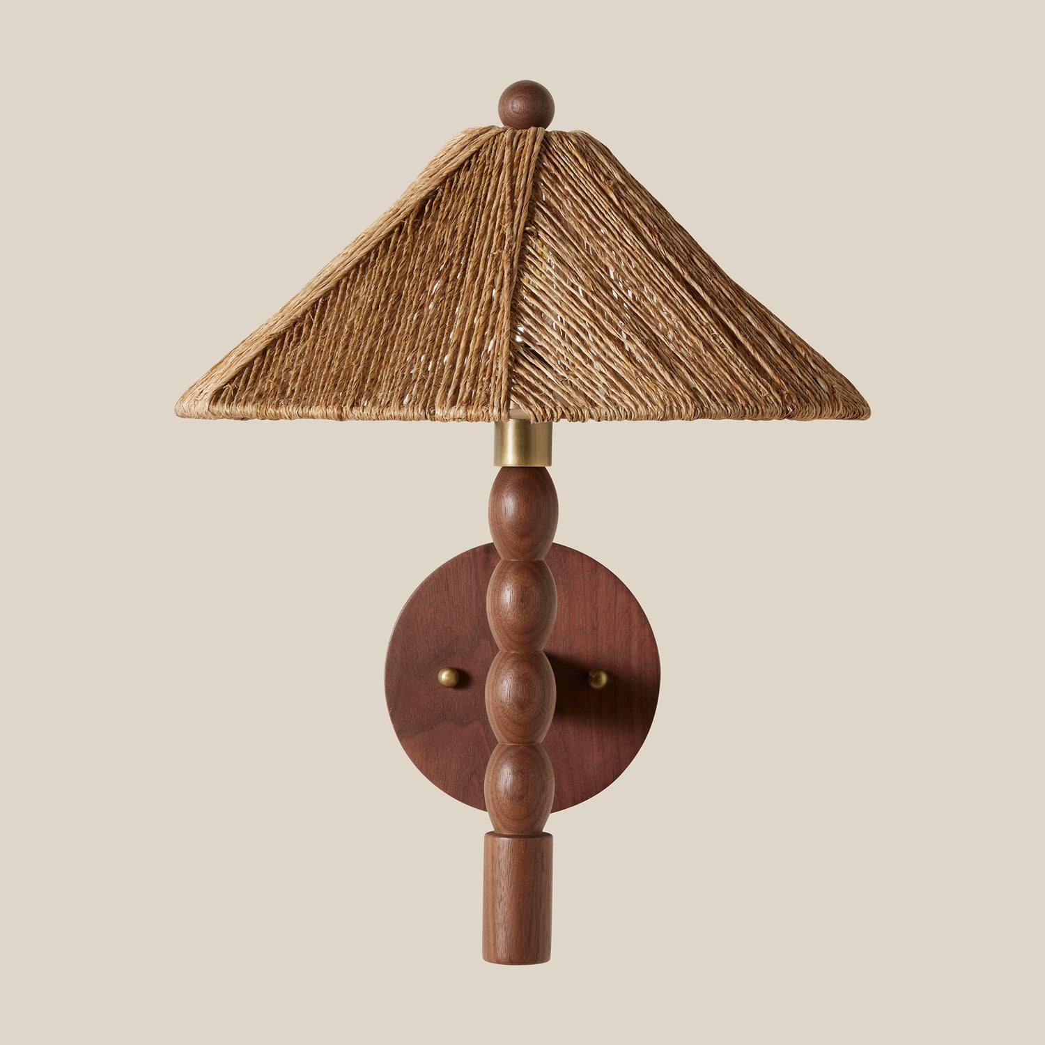 wood sconce with rattan shade hanging on wall- Number 1