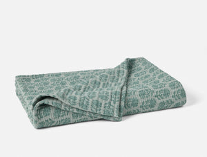 Folded green floral-patterned blanket on a white background - Number 1