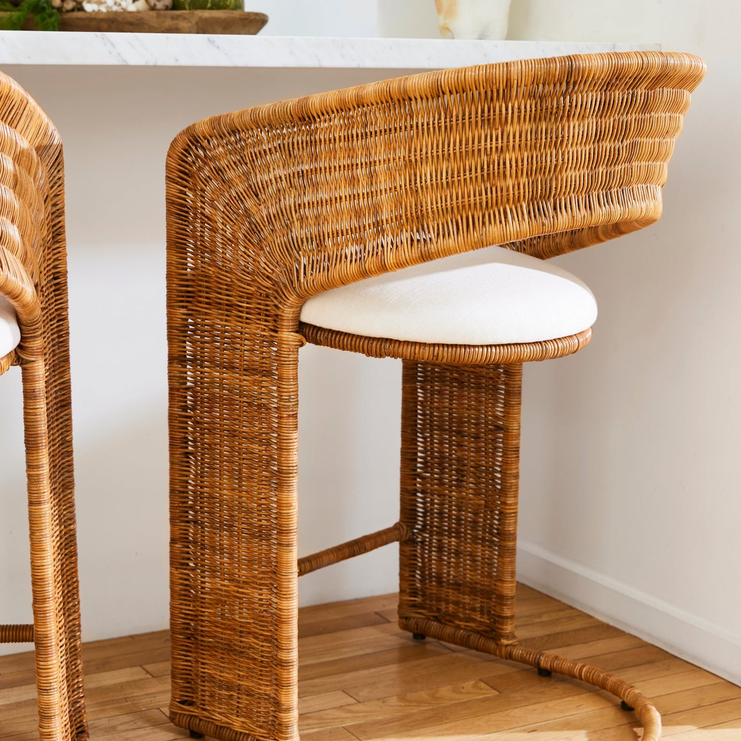 counter stool with round back and white cushion- Number 3