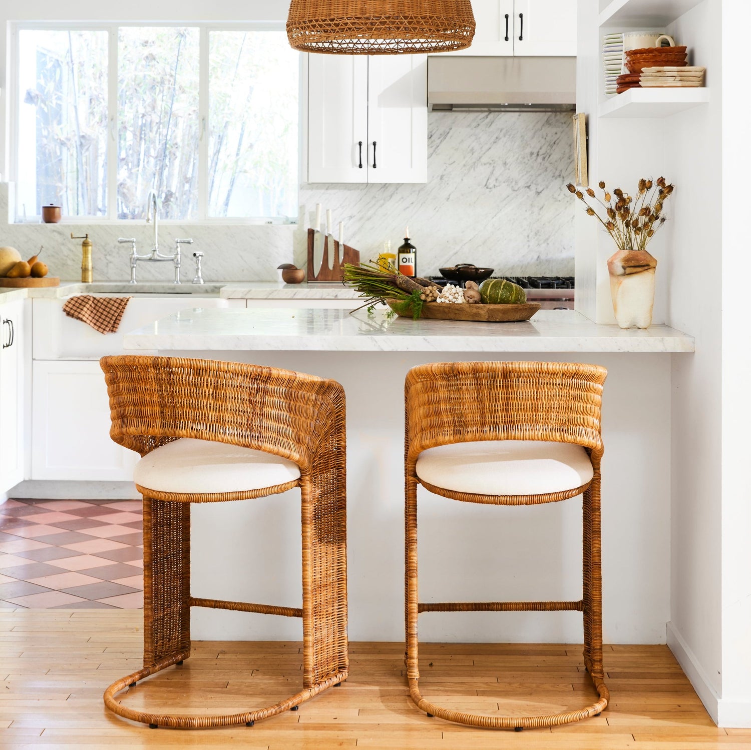 counter stools with round backs at white counter- Number 2