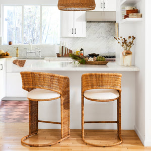 counter stools with round backs at white counter - Number 2