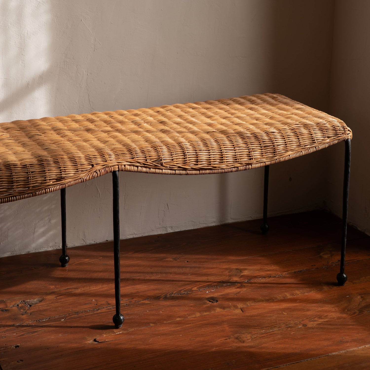bench on wooden floor with shadows in background- Number 4