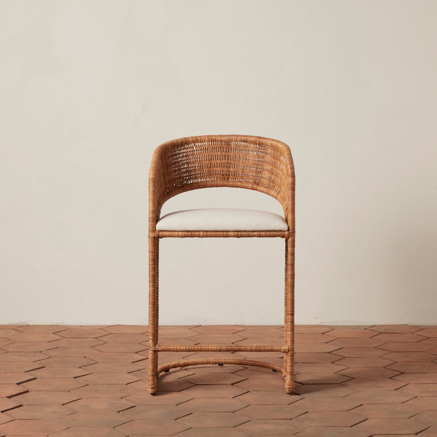 front view of counter stool with round back and rattan sides- Number 5