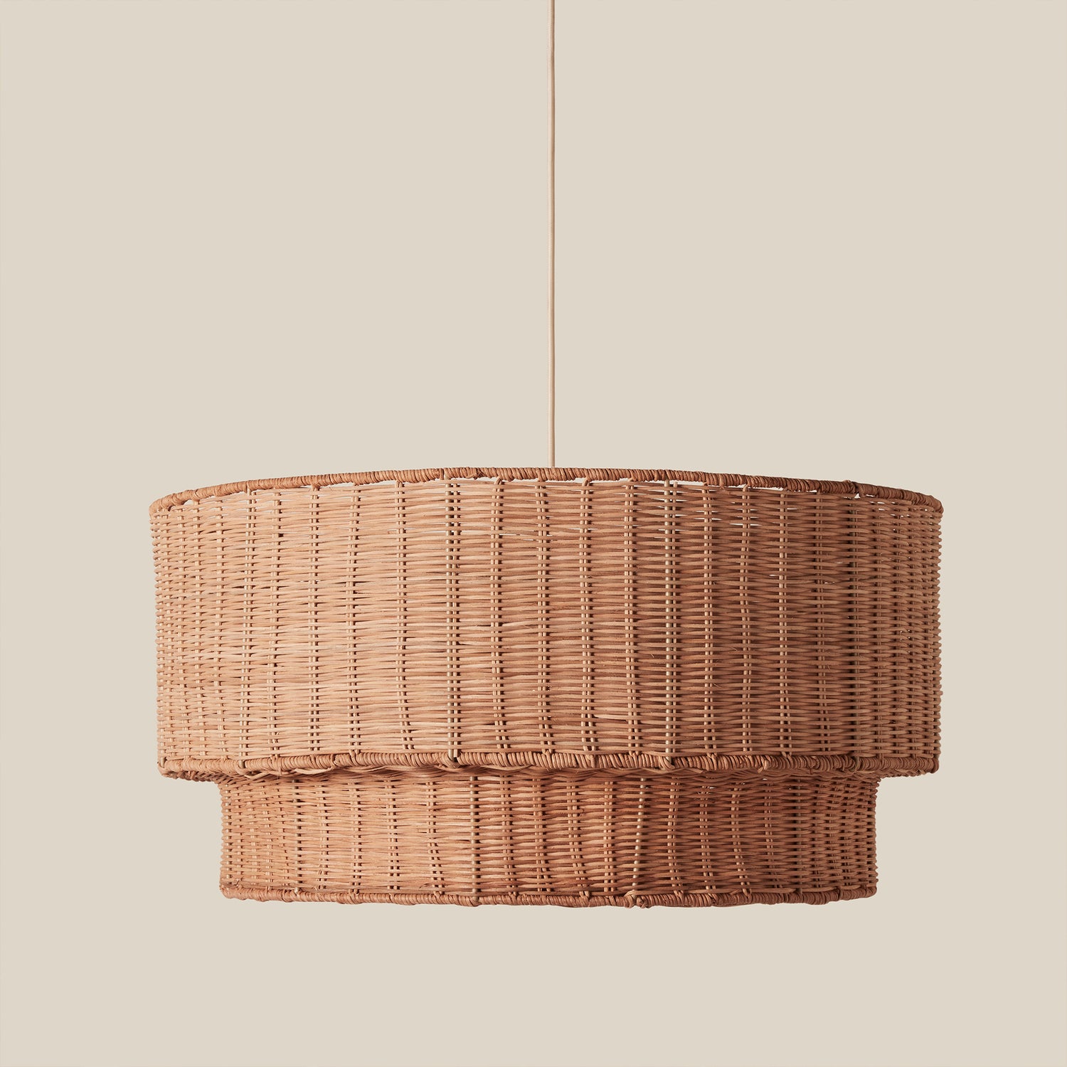 woven brown chandelier against neutral background- Number 1
