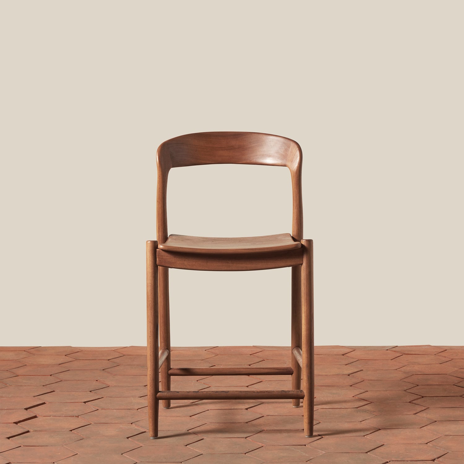 front view of teak counter stool- Number 3
