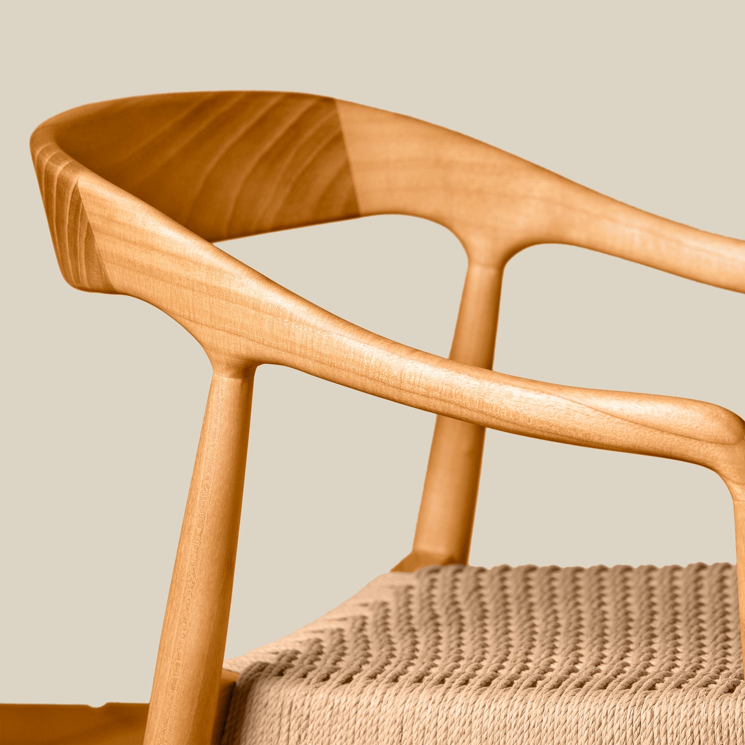 Wooden chair with woven seat on a beige background- Number 20