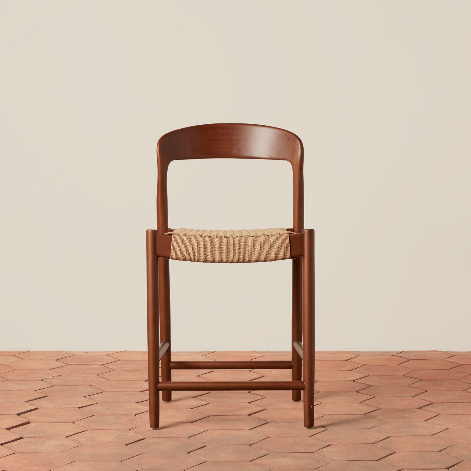 front view of counter stool with woven seat- Number 3