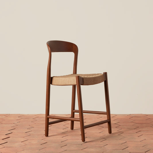 side angle of counter stool with woven seat
