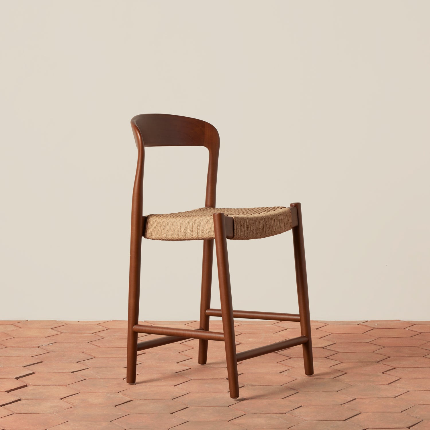 side angle of counter stool with woven seat- Number 1
