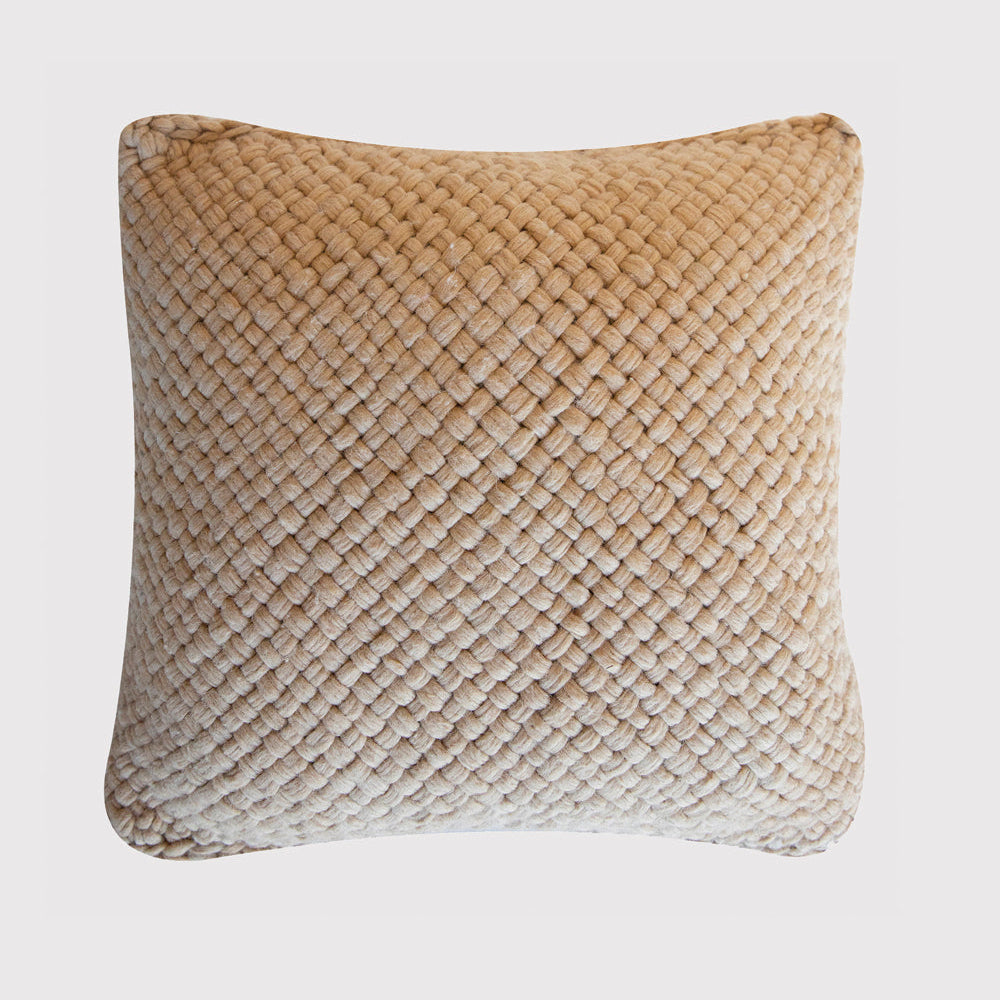 Textured pillow with a woven pattern on a white background- Number 1