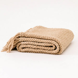 Beige knitted blanket on a white background - Number 1
