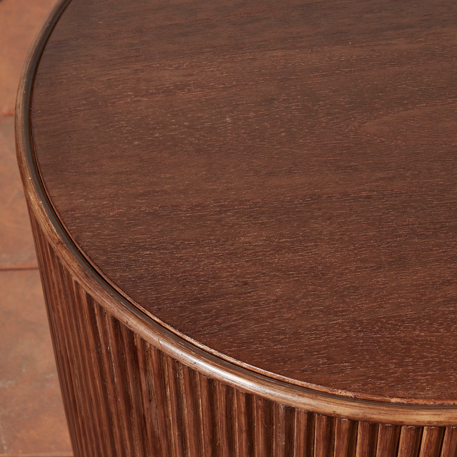 Close-up of a wooden side table with a textured surface- Number 4