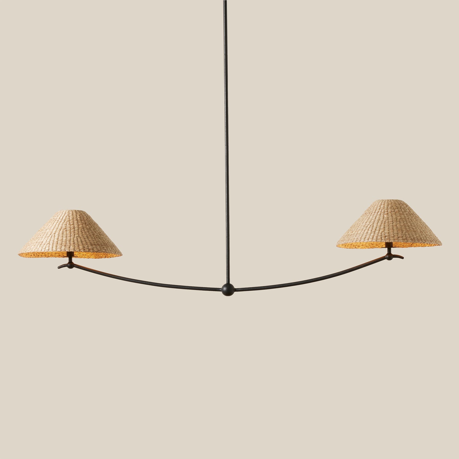 linear pendant with two shades with lights on- Number 5