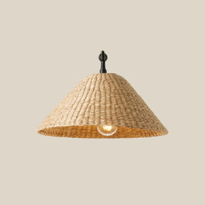 shade of rattan sconce with light turned on - Number 5