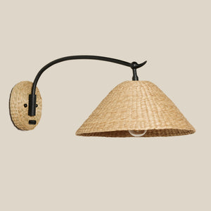 sconce with rattan shade and base and black hardware - Number 1