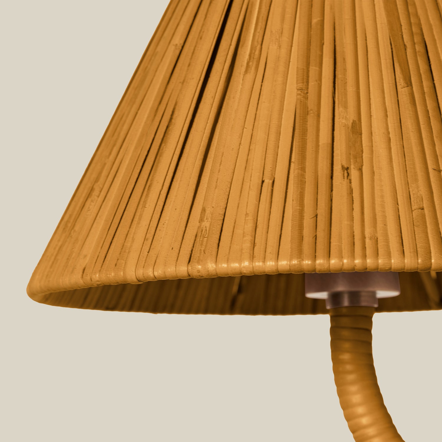 Close-up of a woven lampshade with a beige background- Number 3