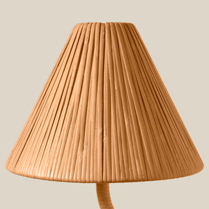 A pleated lampshade made from natural bamboo or wood strips, shown against a solid light beige background. - Number 4