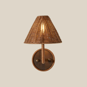 Wicker wall sconce with a light bulb on a beige background - Number 3