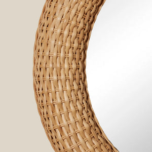 Close-up of a woven rattan chair armrest on a neutral background - Number 2