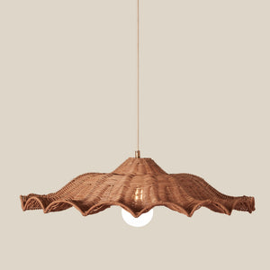 Woven wicker pendant light on a beige background - Number 3