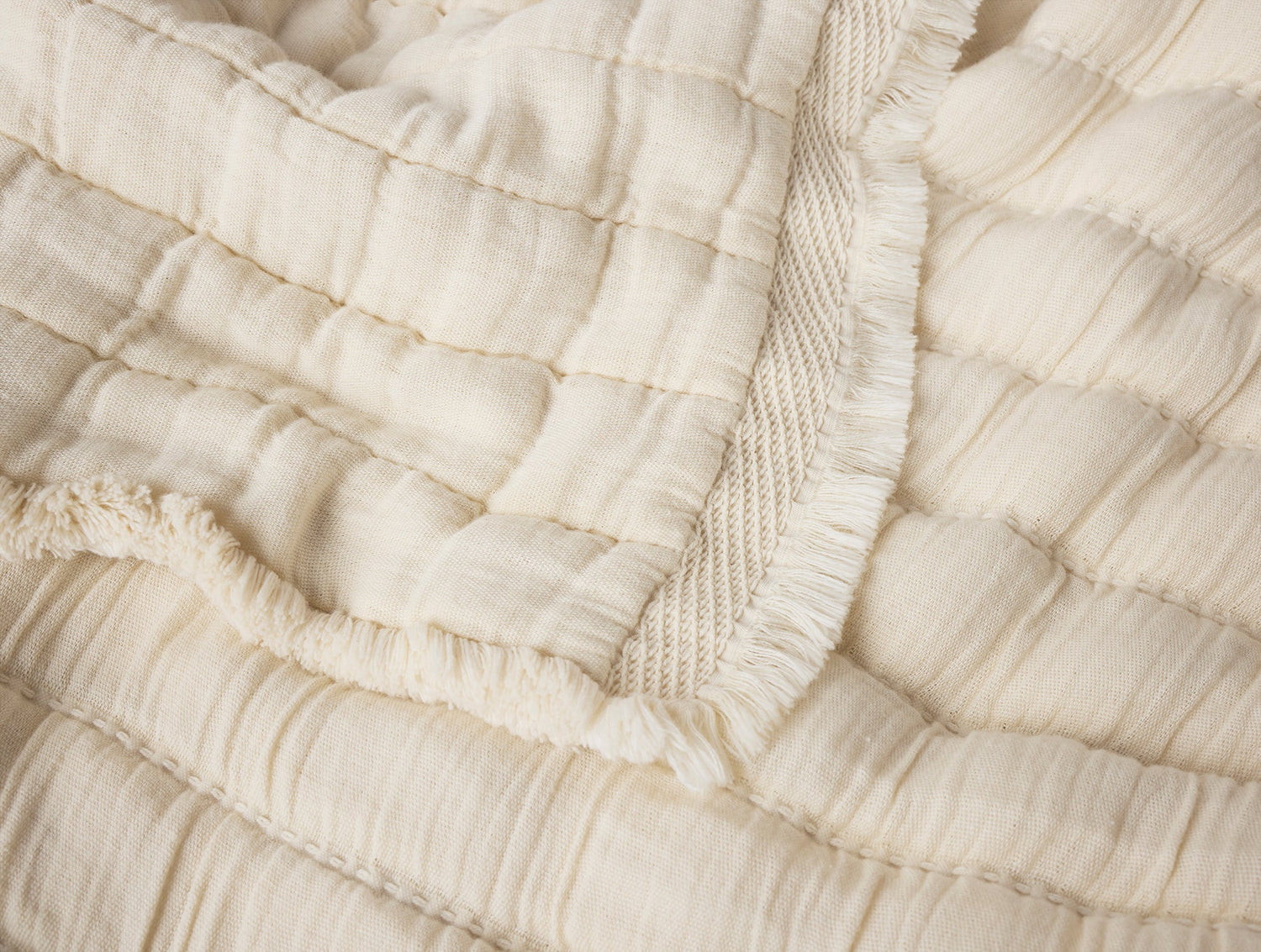 Close-up of textured beige fabric with a focus on pattern and texture.- Number 2