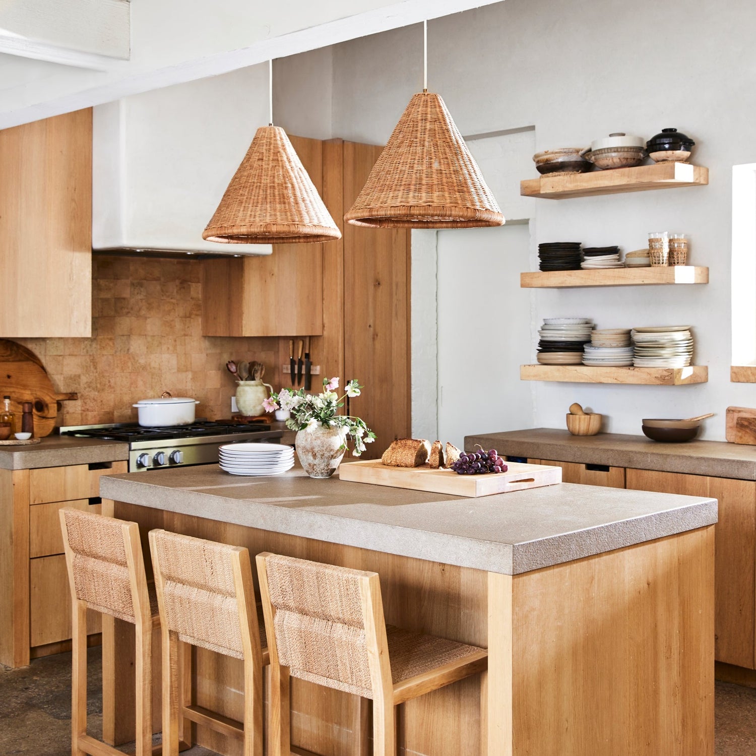 kasbah rattan tall pendant over kitchen island- Number 2