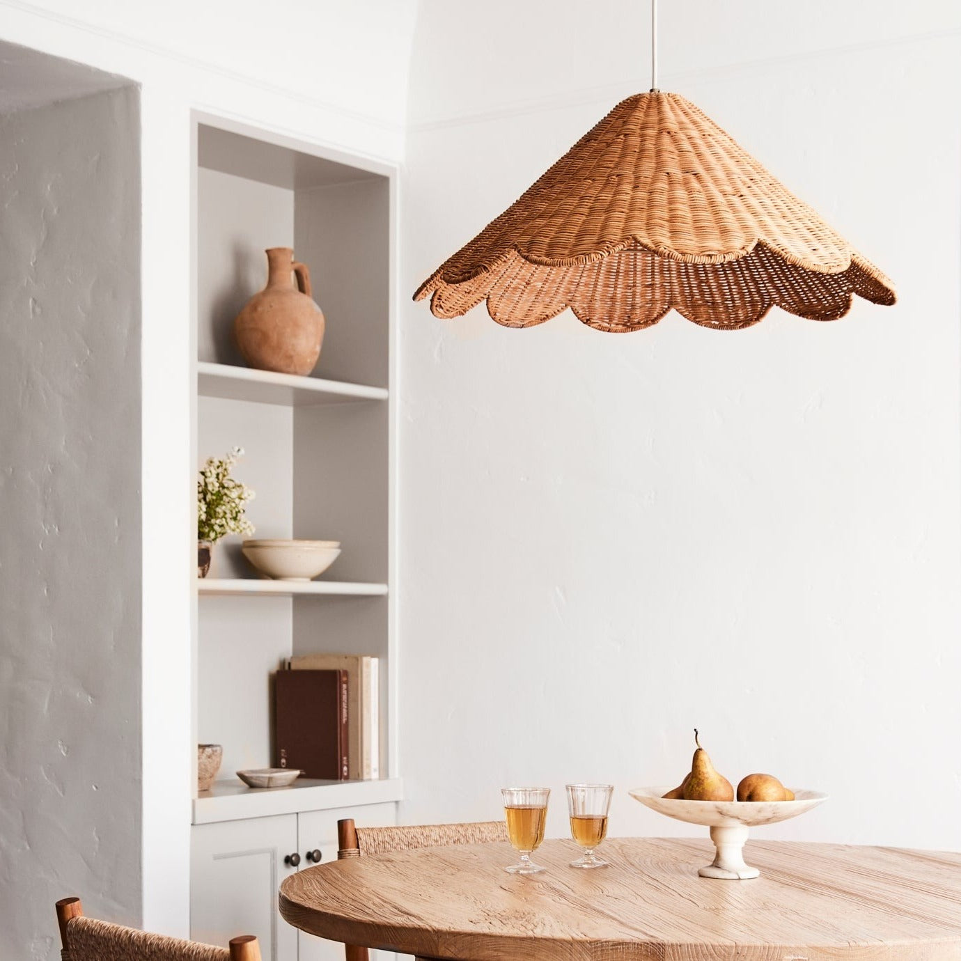 maude rattan scallop pendant over table- Number 2