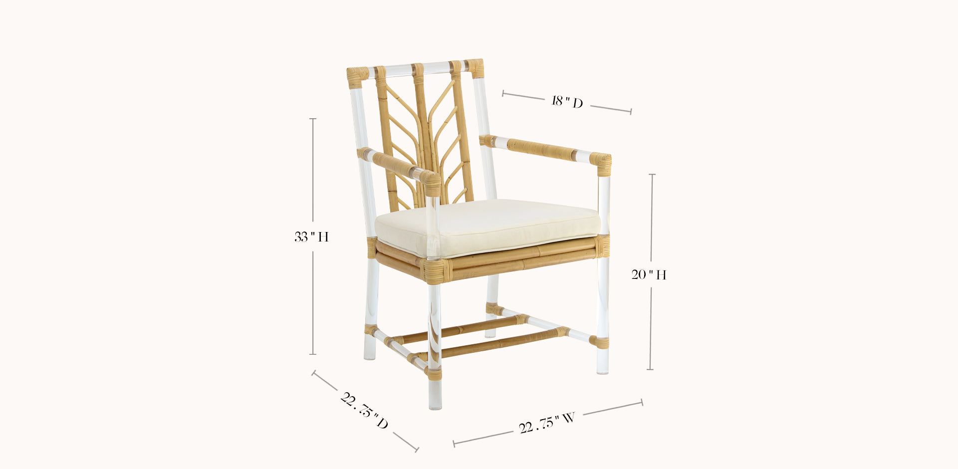 Wooden chair with dimensions labeled on a white background