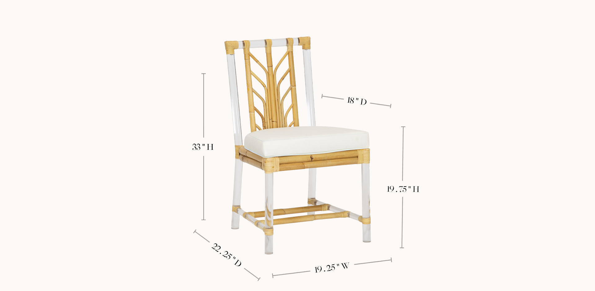 Chair with dimensions labeled on a white background