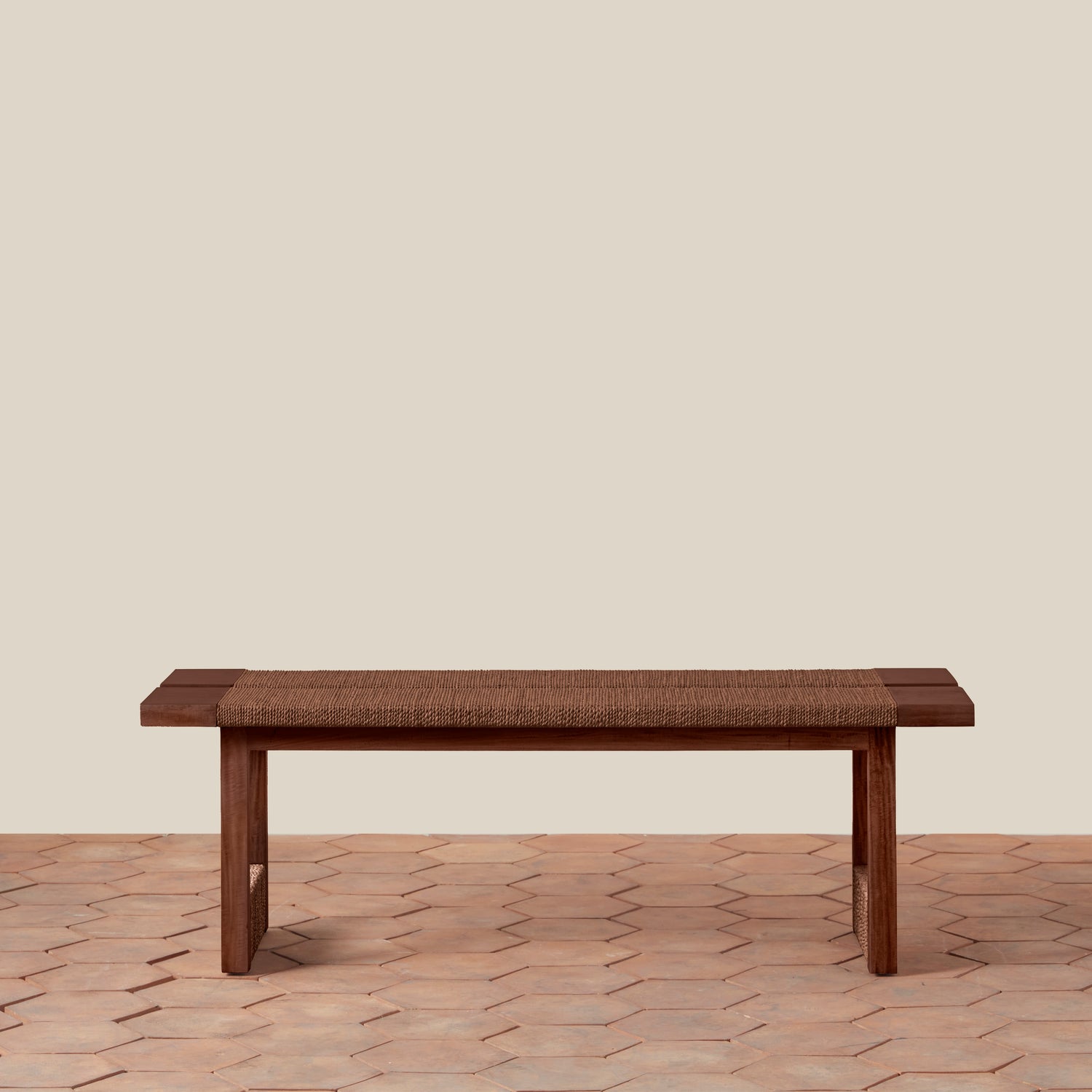 Wooden table on a beige wall and wooden floor background- Number 8