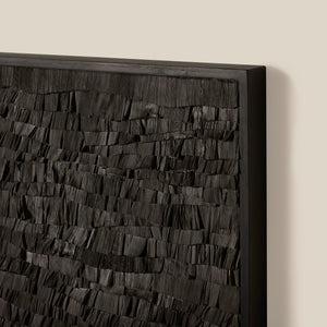Textured black wall art panel on a beige wall - Number 4