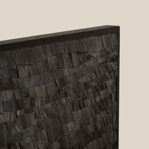 Close-up of a textured black surface with a beige background - Number 11