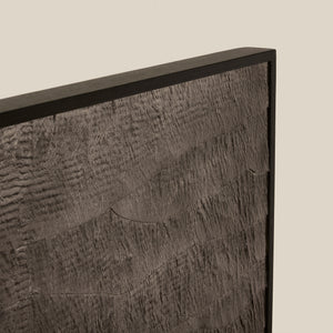 Textured dark wood panel with a black frame on a beige background - Number 4