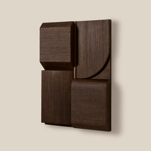 Wooden wall art piece with geometric design on a beige background - Number 3