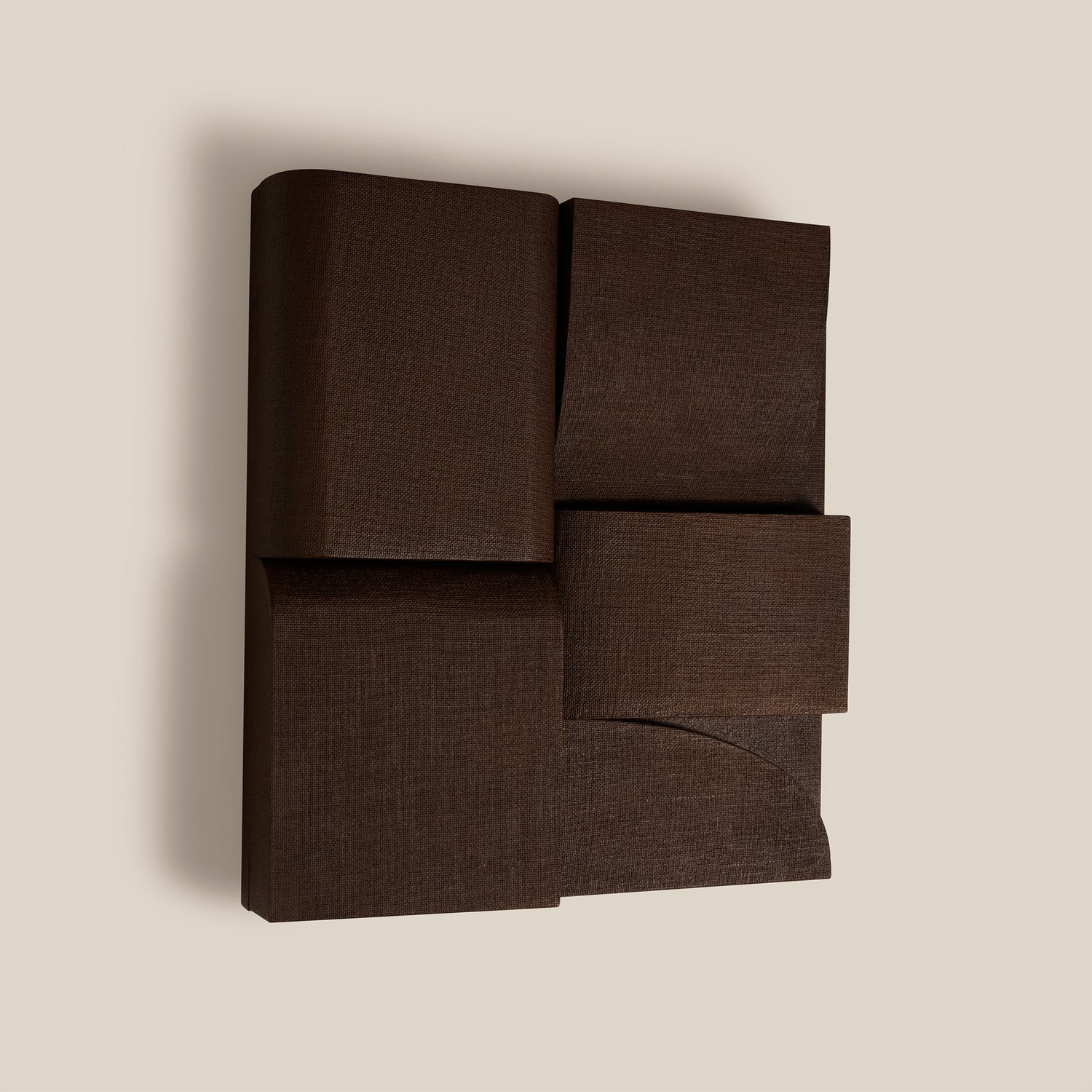 Dark brown wall-mounted abstract sculpture on a beige background- Number 7