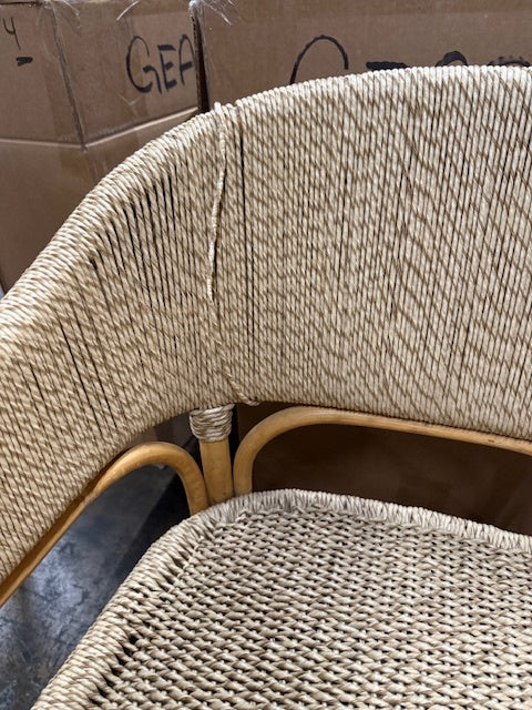 close-up of chair weaving on back of chair with damage- Number 3