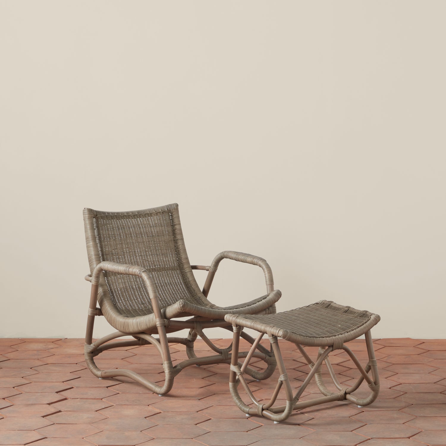 bodega wicker lounge chair and ottoman in mushroom side- Number 10