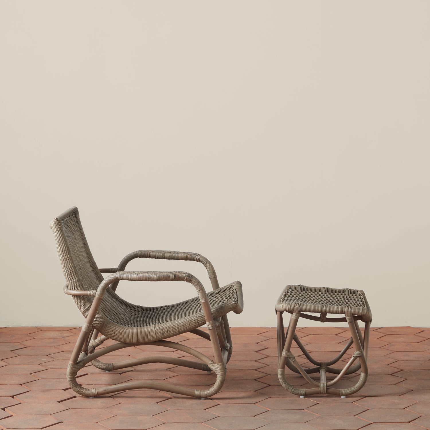 bodega wicker lounge chair and ottoman in mushroom side- Number 11