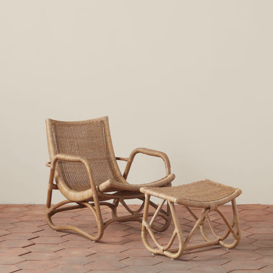 bodega wicker lounge chair and ottoman side in natural