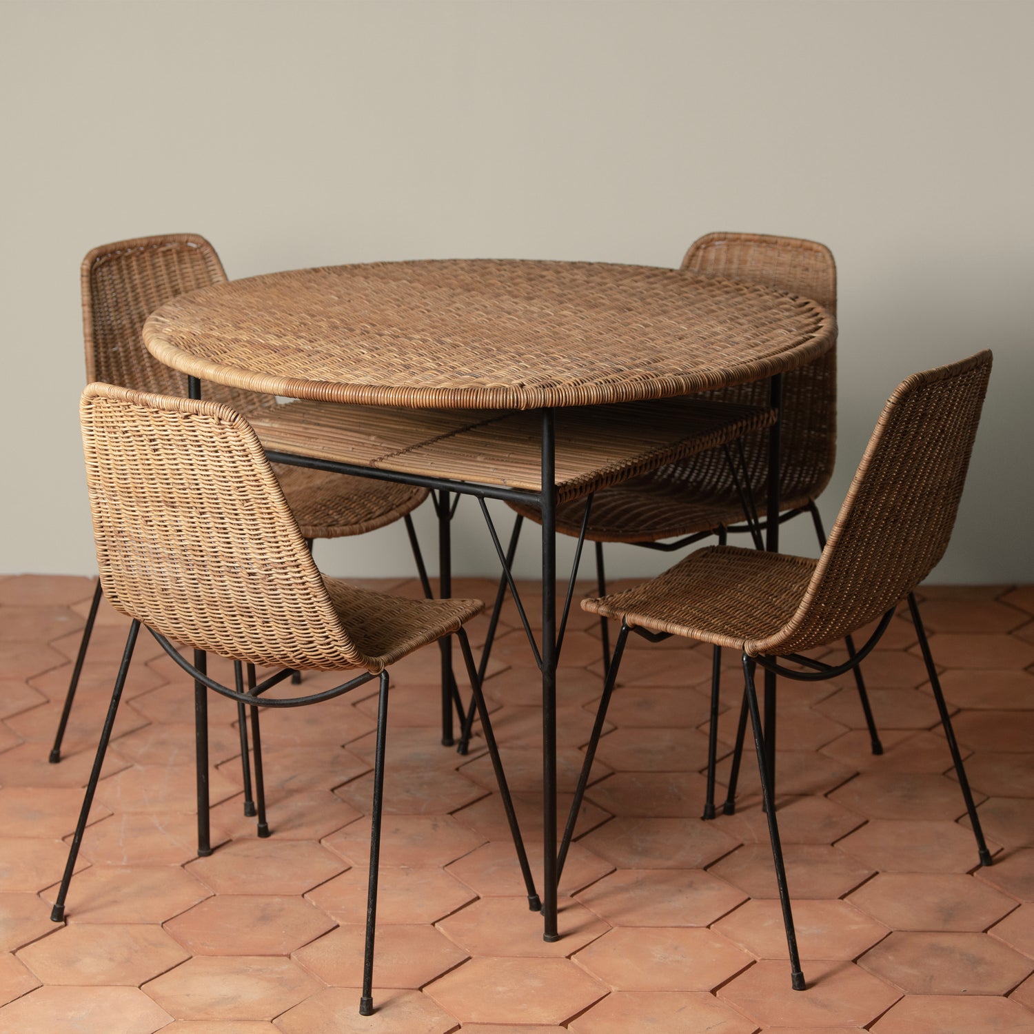 Vintage Mid Century Italian Wicker and Iron 5 Piece Dining Set- Number 3