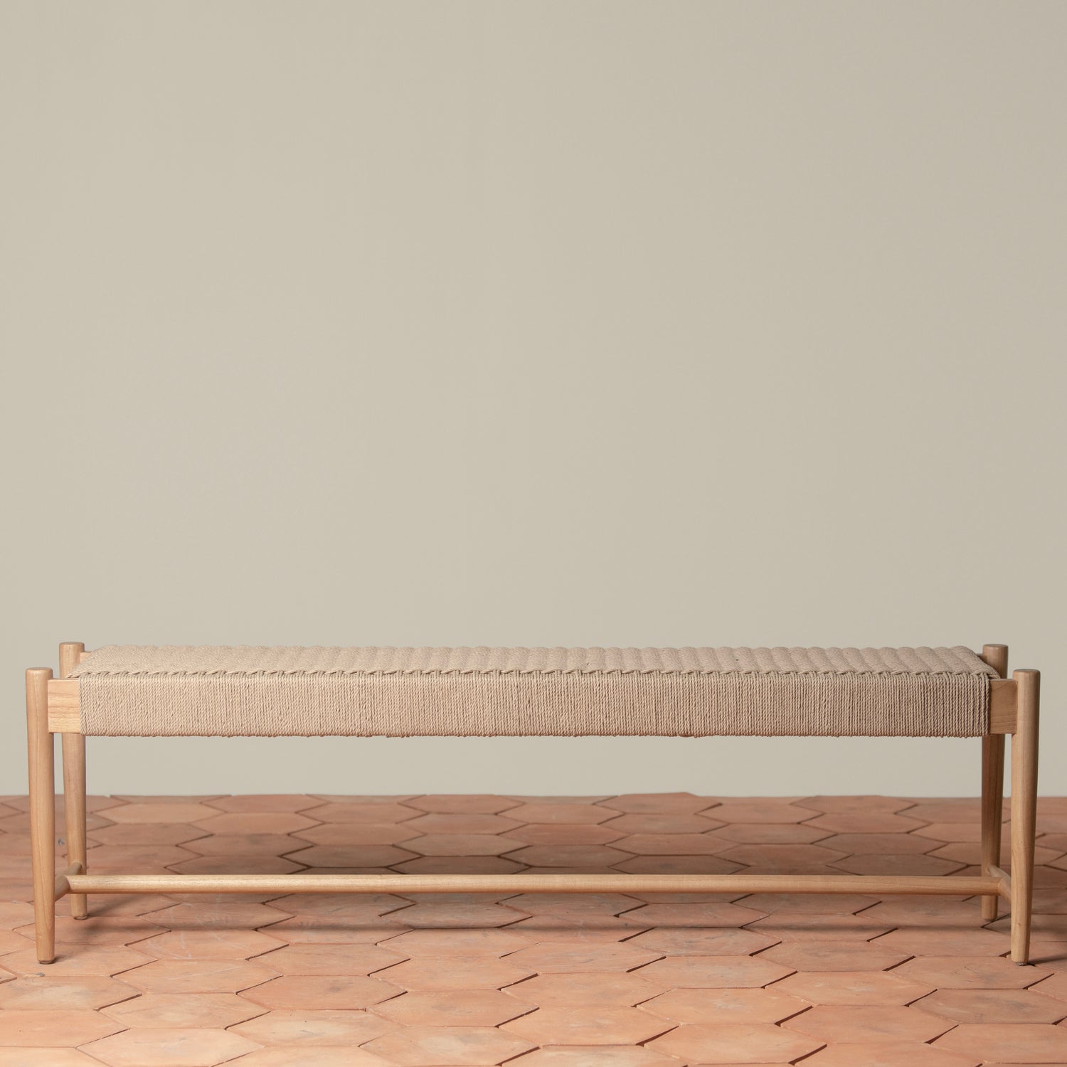 ingrid woven bench in oak front
