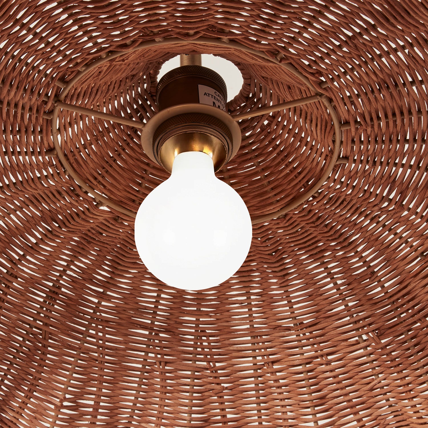 Light bulb hanging from a woven ceiling fixture- Number 6