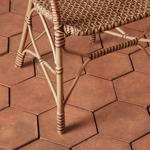 close up of woven chair legs on tile floor - Number 10