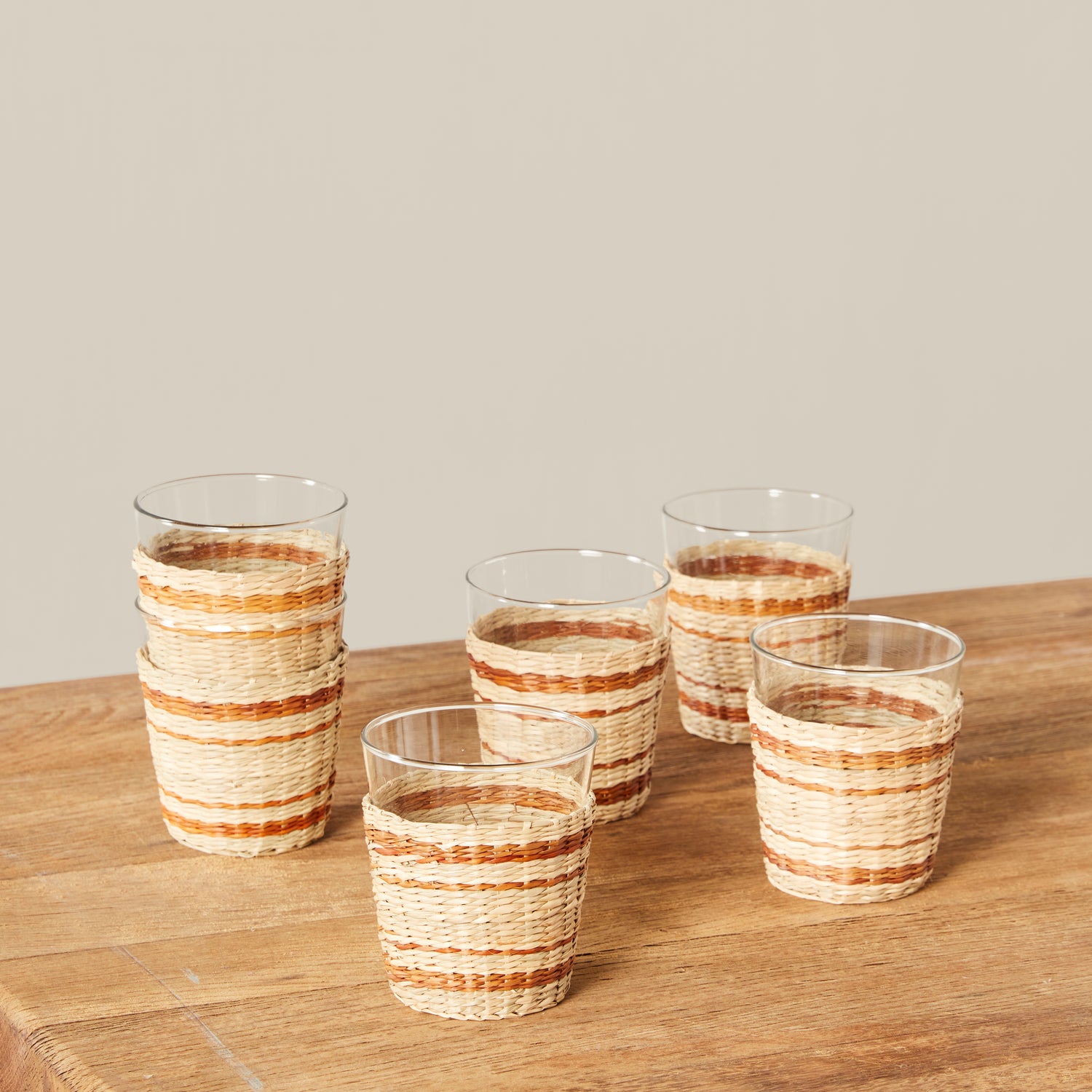 Brown Striped Seagrass Tumbler, Set of 6